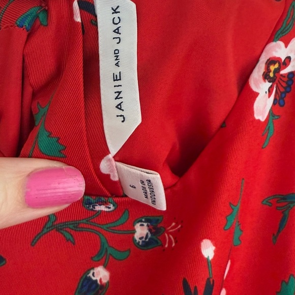 Jane and Jack Girls Bradbury Red Floral Ruffle Jumpsuit Size 6 - Picture 4 of 8